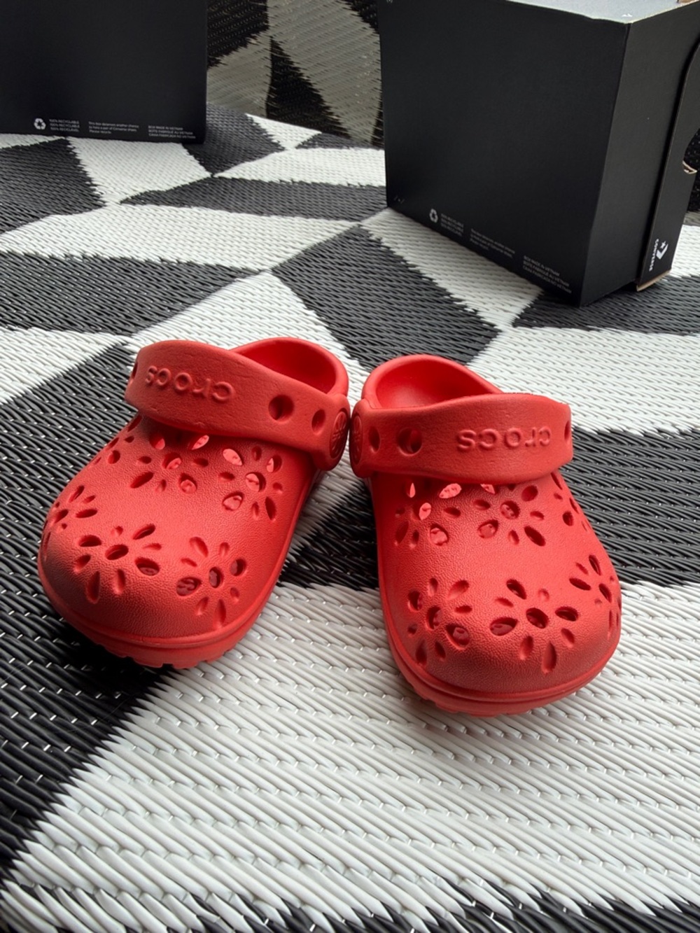 CROCS Kids' Red Floral Strap Clog